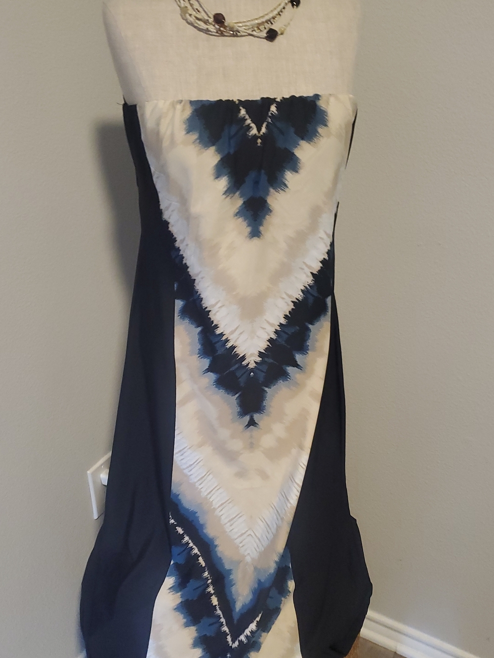 Venus Strapless Blue & Cream Patterned Women’s Dress
